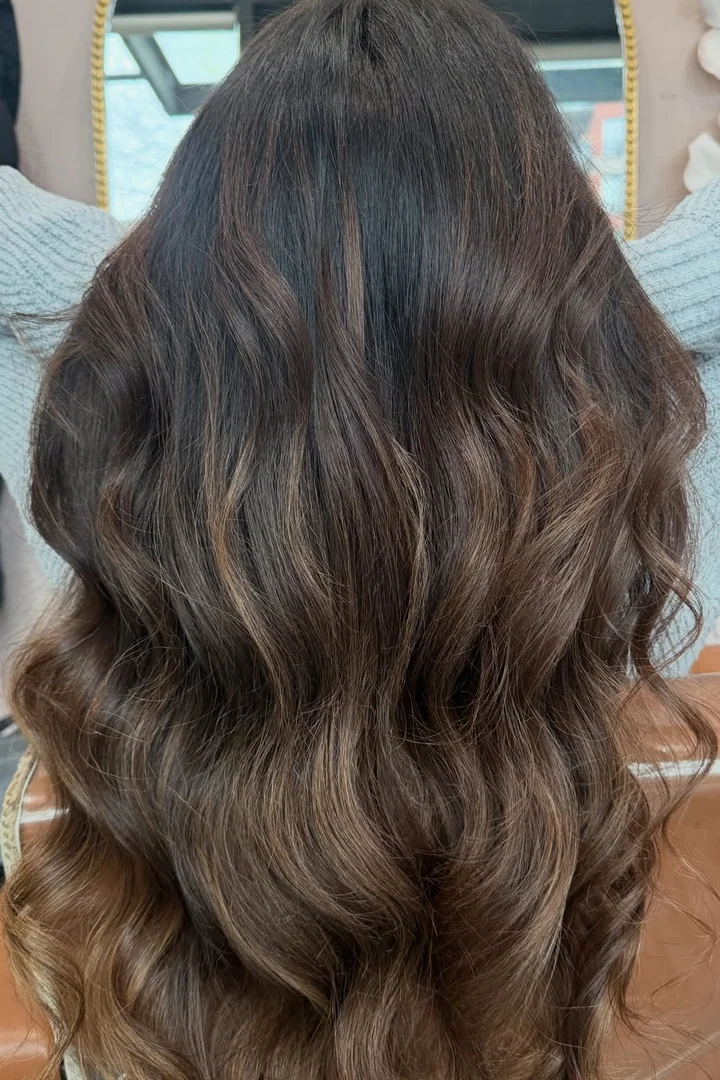 Rich brunette colour correction with dimensional shine